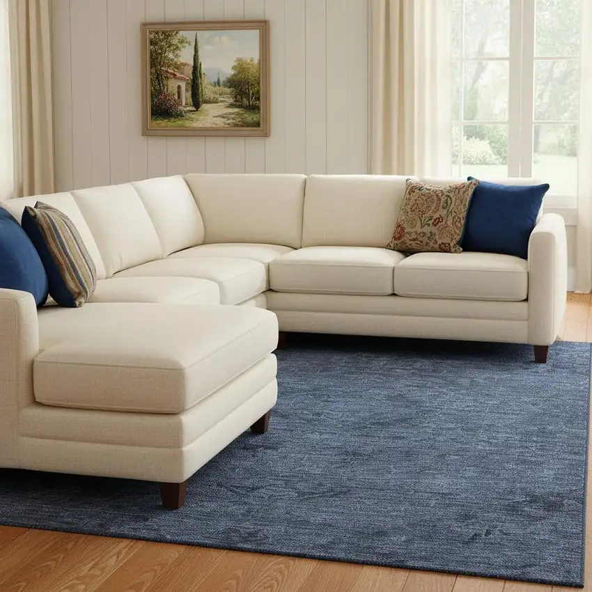 Navy Blue And Gray Medallion Washable Area Rug With UV Protection Photo 2