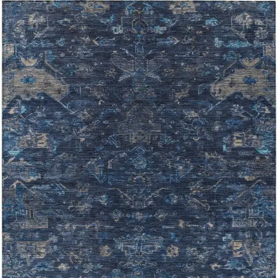 Navy Blue And Gray Medallion Washable Indoor Outdoor Area Rug Photo 4