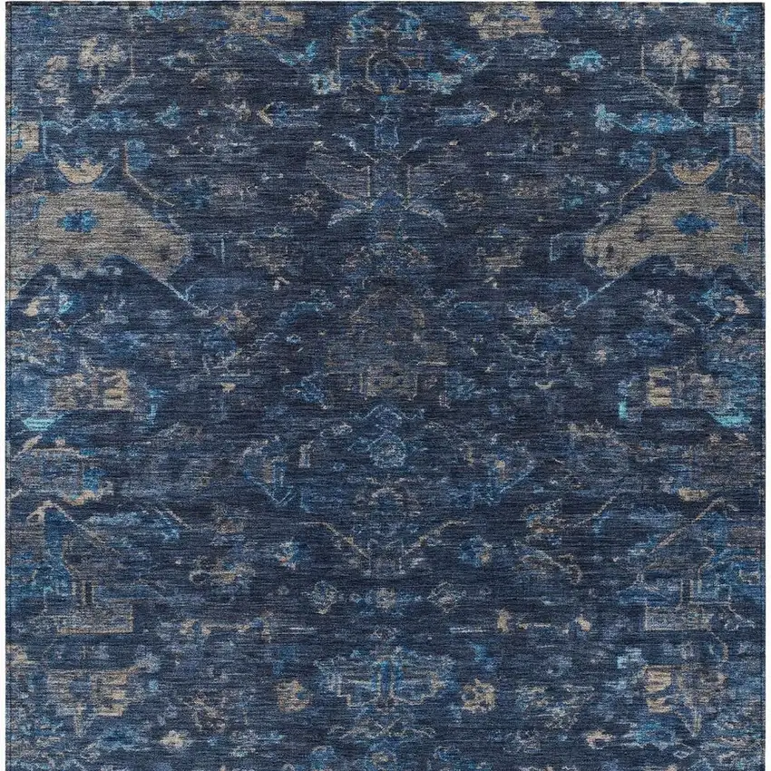 Navy Blue And Gray Medallion Washable Indoor Outdoor Area Rug Photo 4