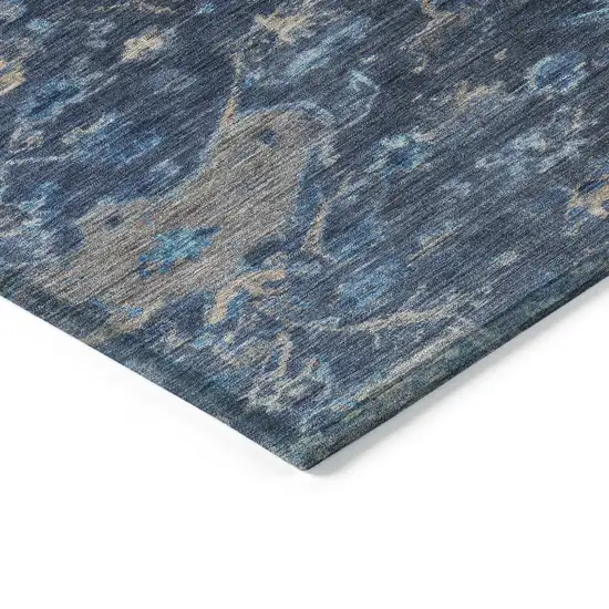 Navy Blue And Gray Medallion Washable Indoor Outdoor Area Rug Photo 7