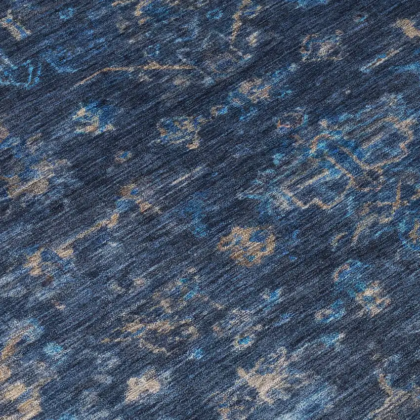 Navy Blue And Gray Medallion Washable Indoor Outdoor Area Rug Photo 8