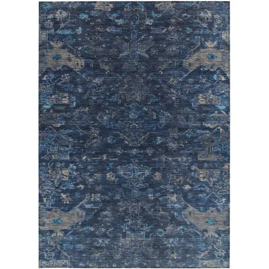 Navy Blue And Gray Medallion Washable Indoor Outdoor Area Rug Photo 5