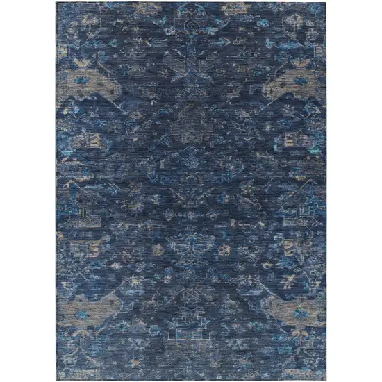 Navy Blue And Gray Medallion Washable Indoor Outdoor Area Rug Photo 2