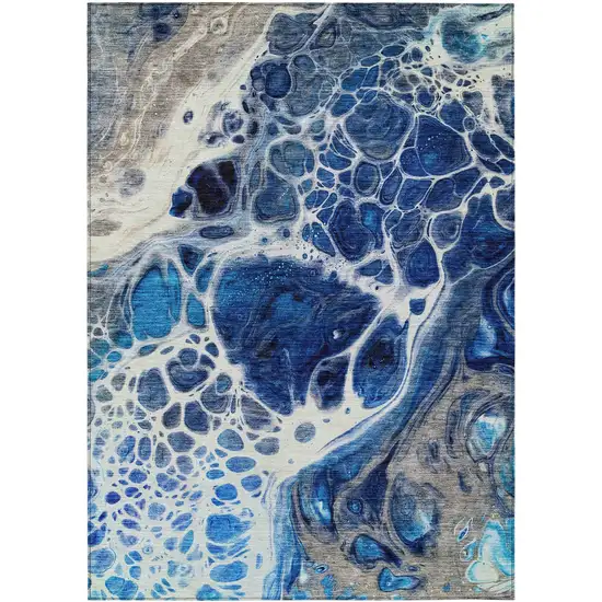 Navy Blue And Gray Nautical Washable Indoor Outdoor Area Rug Photo 2
