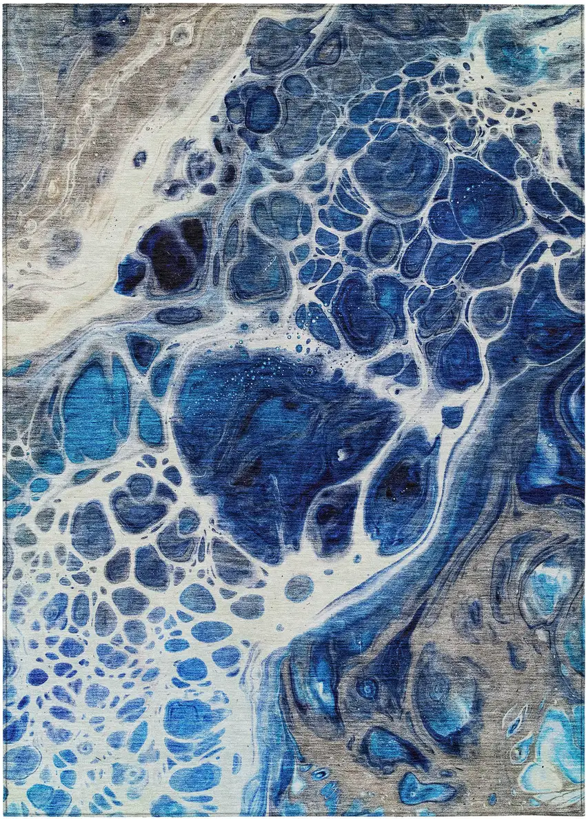 Navy Blue And Gray Nautical Washable Indoor Outdoor Area Rug Photo 2