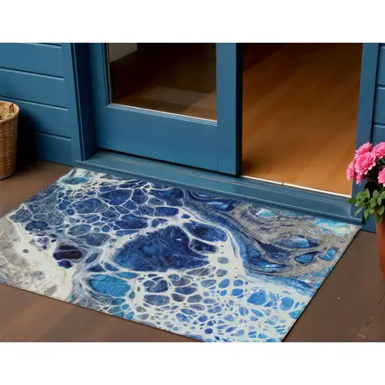 Navy Blue And Gray Nautical Washable Indoor Outdoor Area Rug Photo 1