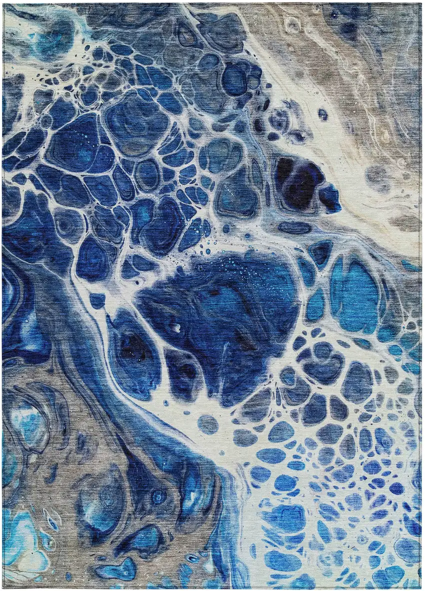 Navy Blue And Gray Nautical Washable Indoor Outdoor Area Rug Photo 7