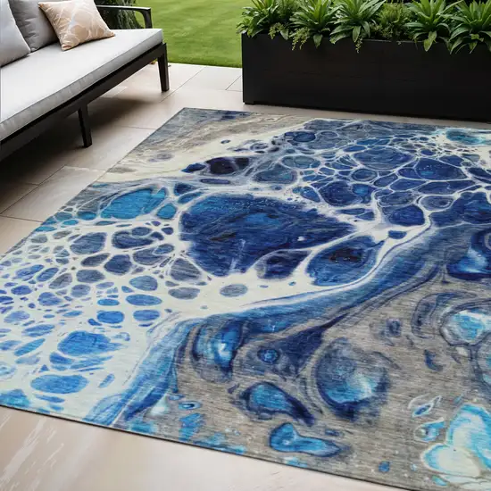 Navy Blue And Gray Nautical Washable Indoor Outdoor Area Rug Photo 1