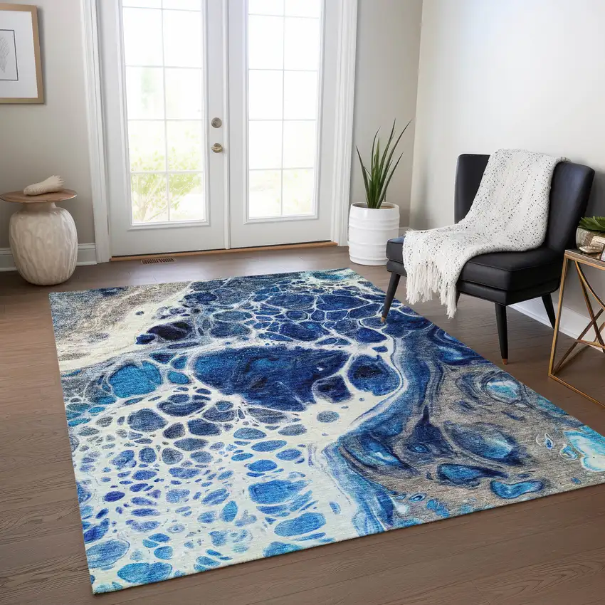 Navy Blue And Gray Nautical Washable Indoor Outdoor Area Rug Photo 9
