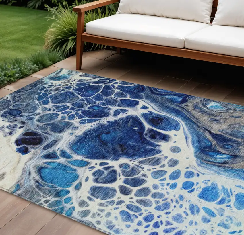 Navy Blue And Gray Nautical Washable Indoor Outdoor Area Rug Photo 1