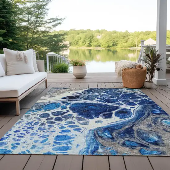 Navy Blue And Gray Nautical Washable Indoor Outdoor Area Rug Photo 9