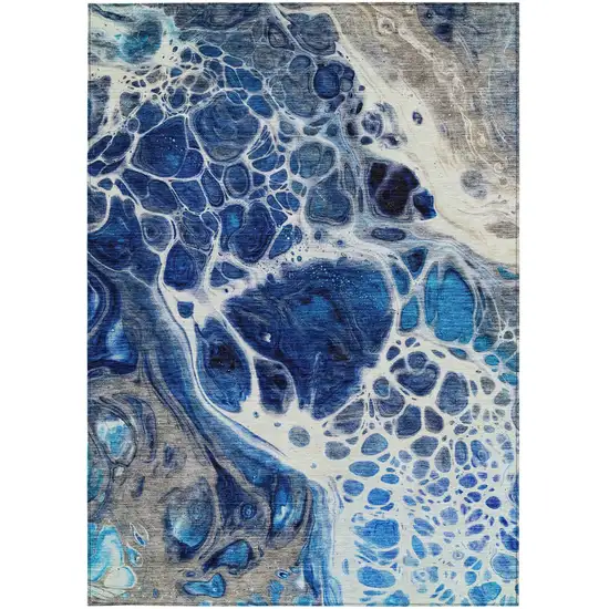 Navy Blue And Gray Nautical Washable Indoor Outdoor Area Rug Photo 6