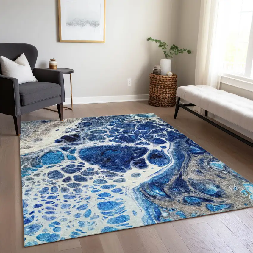 Navy Blue And Gray Nautical Washable Indoor Outdoor Area Rug Photo 9