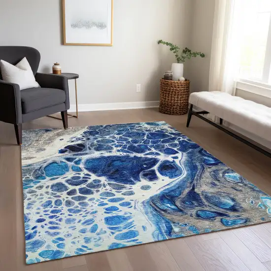 Navy Blue And Gray Nautical Washable Indoor Outdoor Area Rug Photo 9