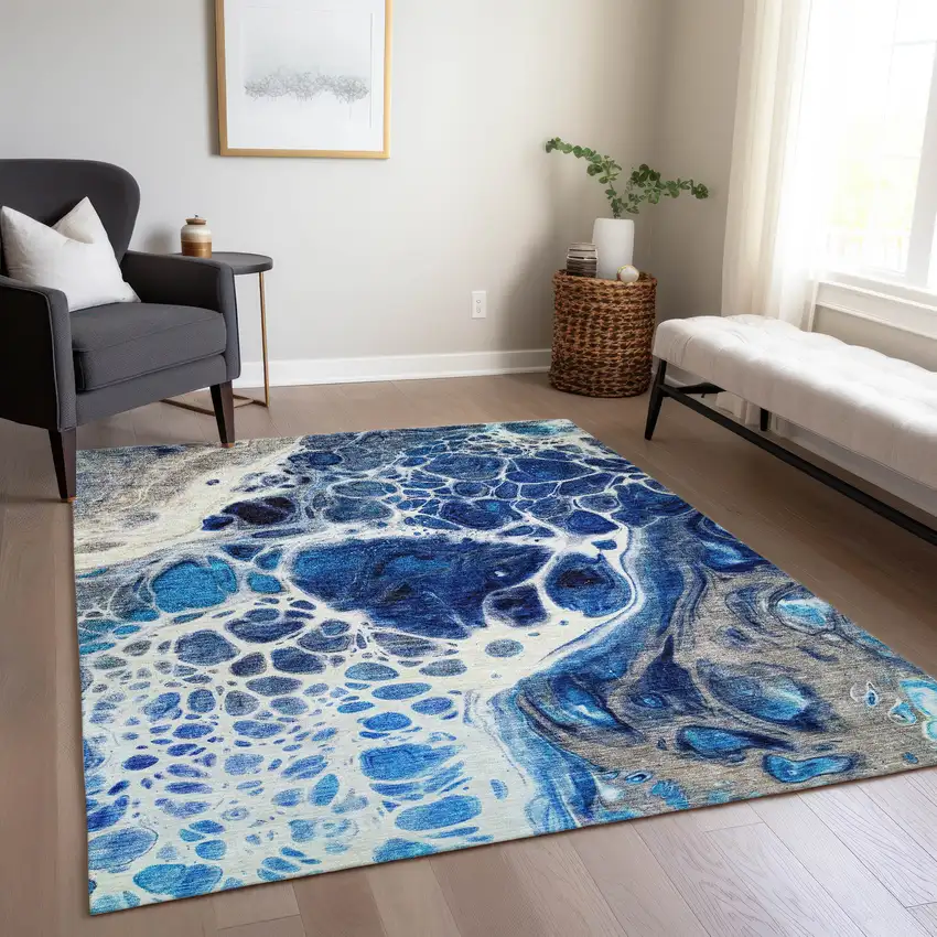 Navy Blue And Gray Nautical Washable Indoor Outdoor Area Rug Photo 9