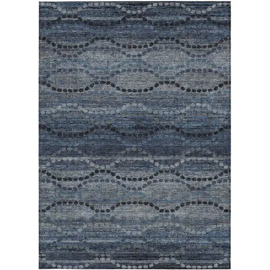 Navy Blue And Gray Ogee Washable Indoor Outdoor Area Rug Photo 1