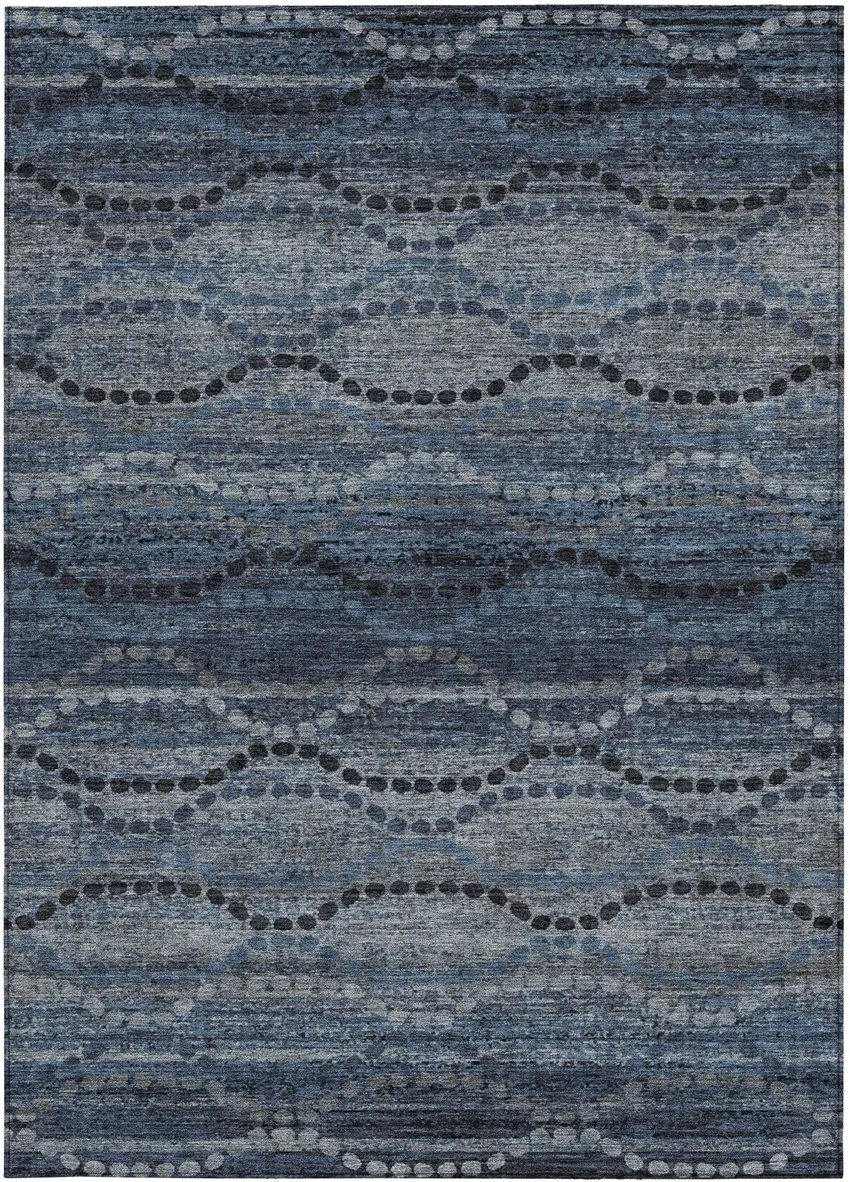 Navy Blue And Gray Ogee Washable Indoor Outdoor Area Rug Photo 1