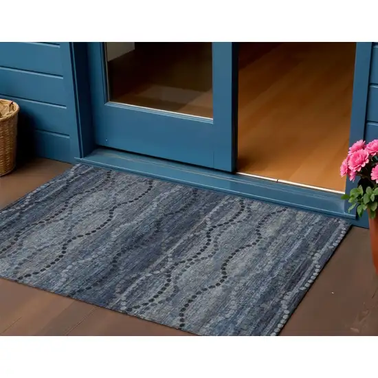 Navy Blue And Gray Ogee Washable Indoor Outdoor Area Rug Photo 2