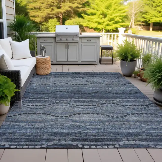 Navy Blue And Gray Ogee Washable Indoor Outdoor Area Rug Photo 4