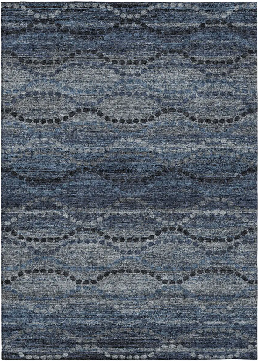 Navy Blue And Gray Ogee Washable Indoor Outdoor Area Rug Photo 8