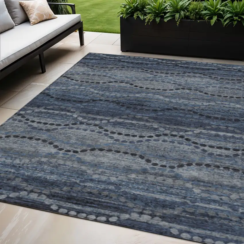 Navy Blue And Gray Ogee Washable Indoor Outdoor Area Rug Photo 2