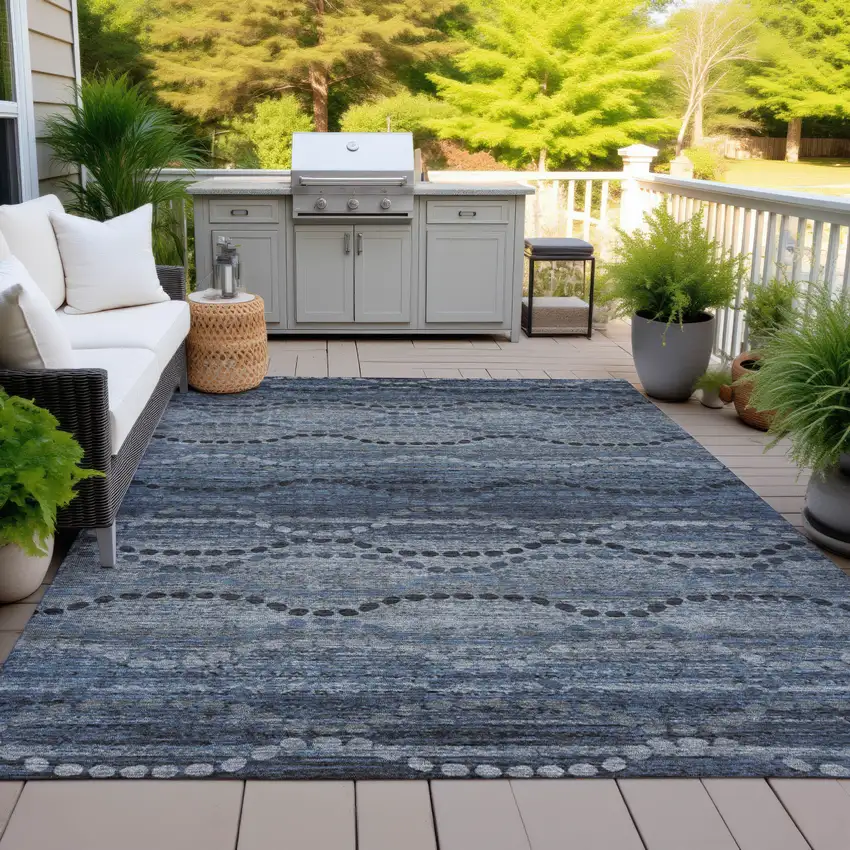 Navy Blue And Gray Ogee Washable Indoor Outdoor Area Rug Photo 4