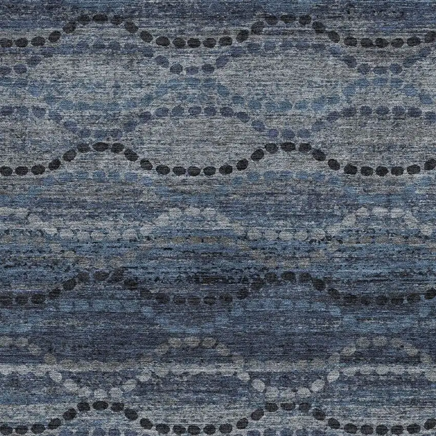 Navy Blue And Gray Ogee Washable Indoor Outdoor Area Rug Photo 3