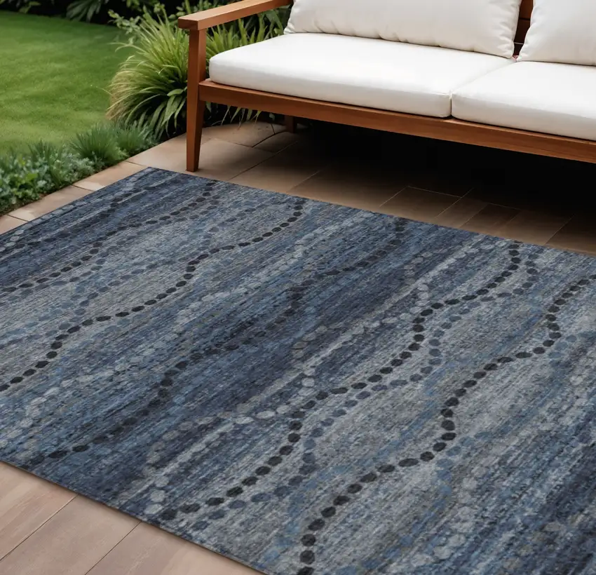 Navy Blue And Gray Ogee Washable Indoor Outdoor Area Rug Photo 2