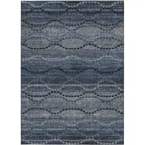 Photo of Navy Blue And Gray Ogee Washable Indoor Outdoor Area Rug