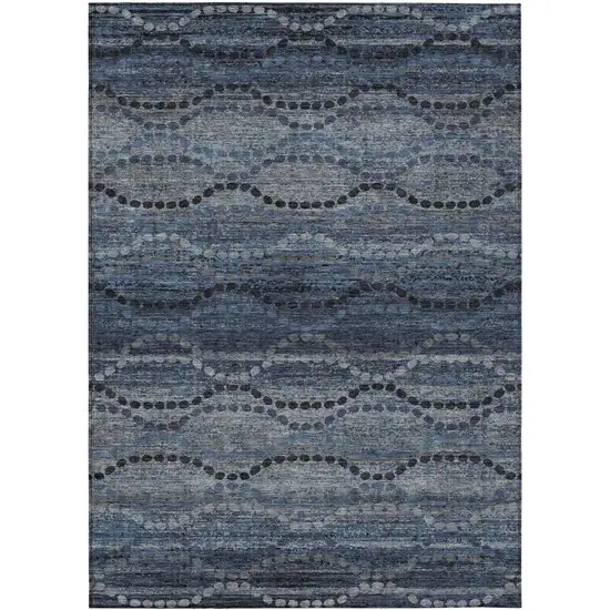 Navy Blue And Gray Ogee Washable Indoor Outdoor Area Rug Photo 8