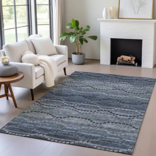 Navy Blue And Gray Ogee Washable Indoor Outdoor Area Rug Photo 5