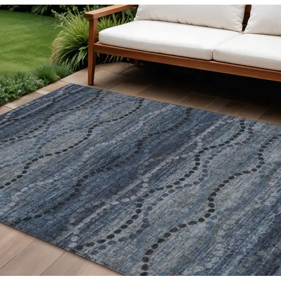 Navy Blue And Gray Ogee Washable Indoor Outdoor Area Rug Photo 2
