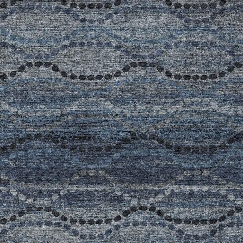 Navy Blue And Gray Ogee Washable Indoor Outdoor Area Rug Photo 6