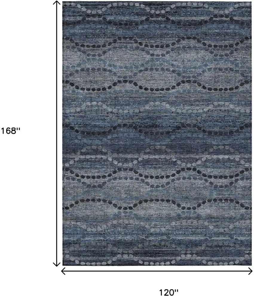 Navy Blue And Gray Ogee Washable Indoor Outdoor Area Rug Photo 9