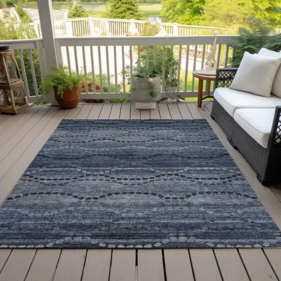 Navy Blue And Gray Ogee Washable Indoor Outdoor Area Rug Photo 7