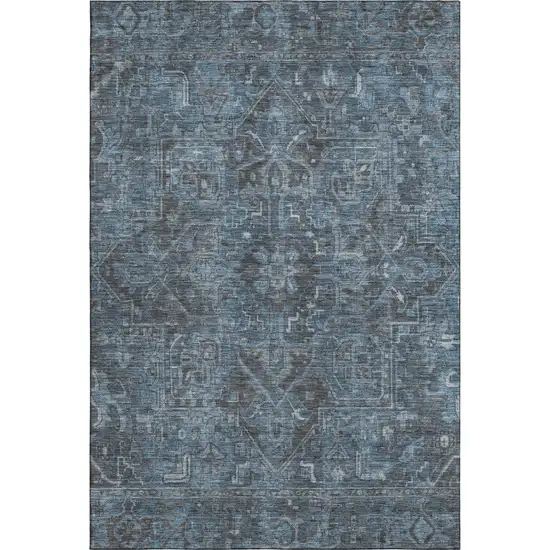 Navy Blue And Gray Oriental Washable Area Rug With UV Protection Photo 1