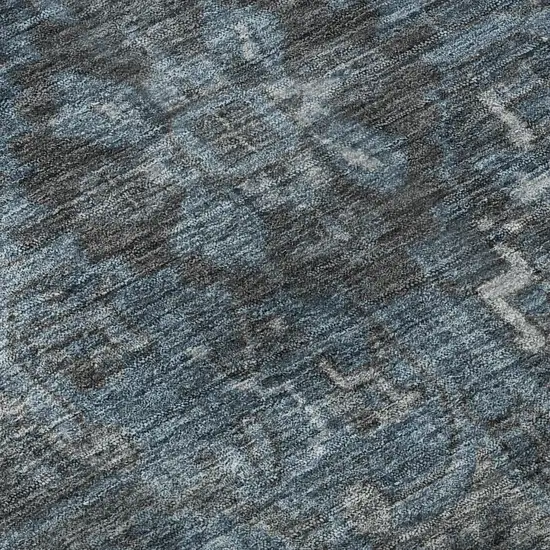 Navy Blue And Gray Medallion Distressed Washable Area Rug With UV Protection Photo 9