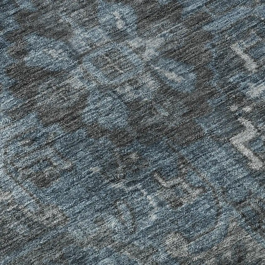 Navy Blue And Gray Medallion Distressed Washable Area Rug With UV Protection Photo 9