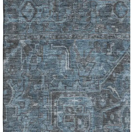 Navy Blue And Gray Oriental Washable Area Rug With UV Protection Photo 3