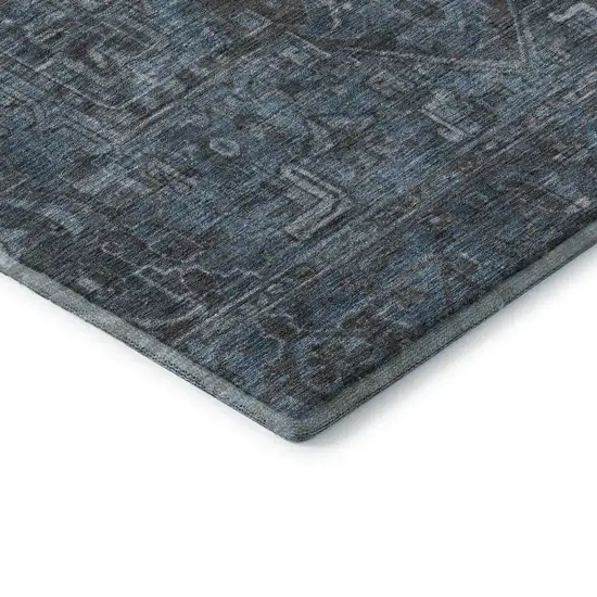 Navy Blue And Gray Oriental Washable Area Rug With UV Protection Photo 8