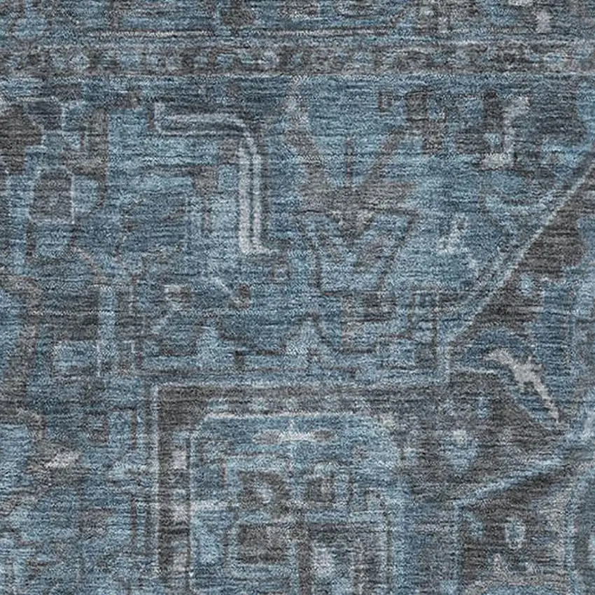 Navy Blue And Gray Oriental Washable Area Rug With UV Protection Photo 3