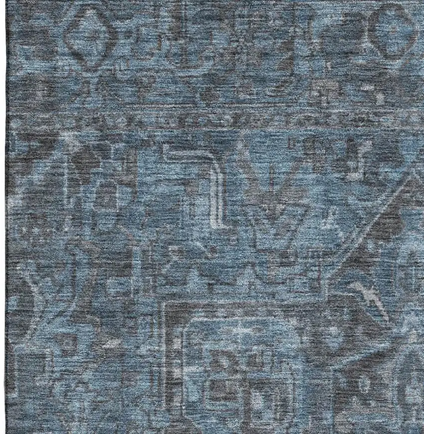 Navy Blue And Gray Oriental Washable Area Rug With UV Protection Photo 4