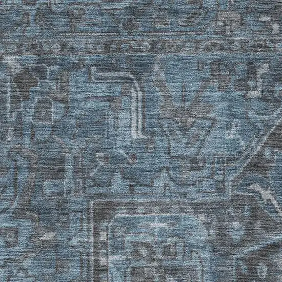 Navy Blue And Gray Oriental Washable Area Rug With UV Protection Photo 3