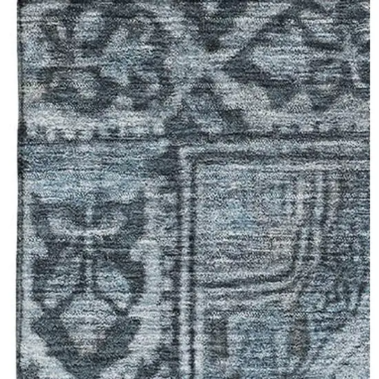 Navy Blue And Gray Oriental Washable Area Rug With UV Protection Photo 2