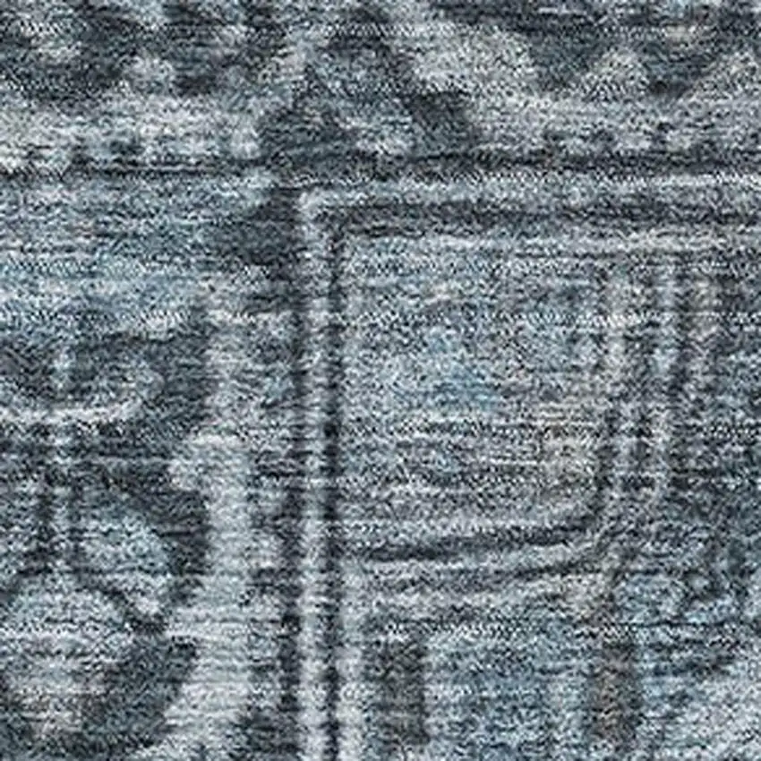 Navy Blue And Gray Oriental Washable Area Rug With UV Protection Photo 2