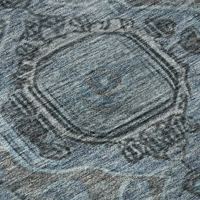 Navy Blue And Gray Oriental Washable Area Rug With UV Protection Photo 9