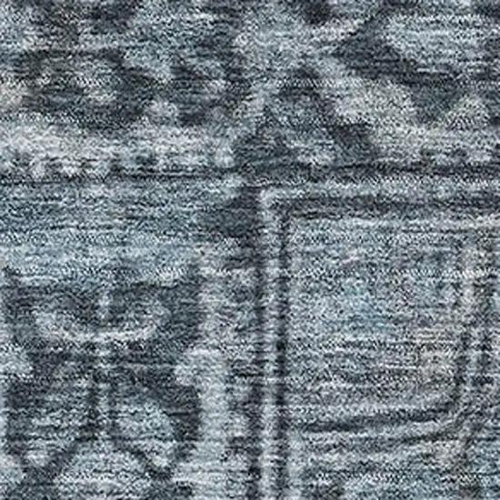 Navy Blue And Gray Oriental Washable Area Rug With UV Protection Photo 2