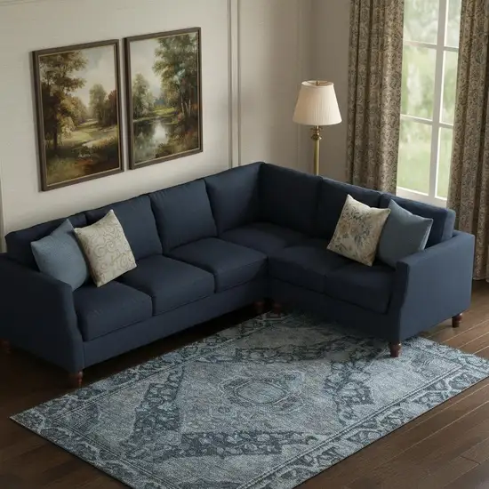 Navy Blue And Gray Oriental Washable Area Rug With UV Protection Photo 2