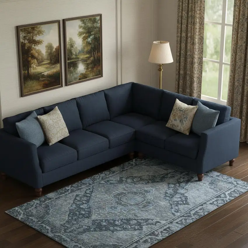 Navy Blue And Gray Oriental Washable Area Rug With UV Protection Photo 2