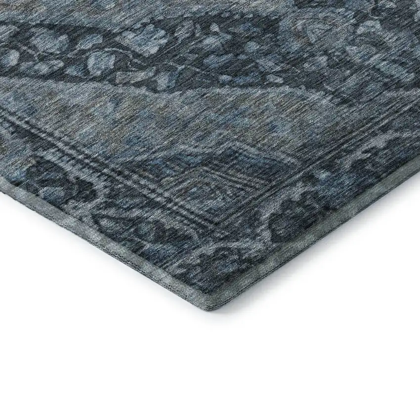 Navy Blue And Gray Oriental Washable Area Rug With UV Protection Photo 7